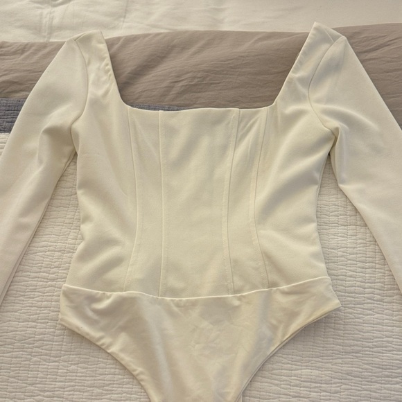 Princess Polly Tops - Princess Polly Cream white bodysuit long sleeve corset look